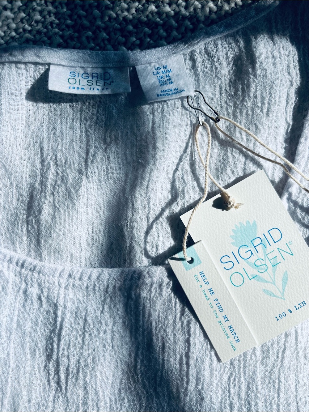 NWT Sigrid Olsen 100% Linen Tank Top in Crisp White Women’s Size Medium - Picture 3 of 5